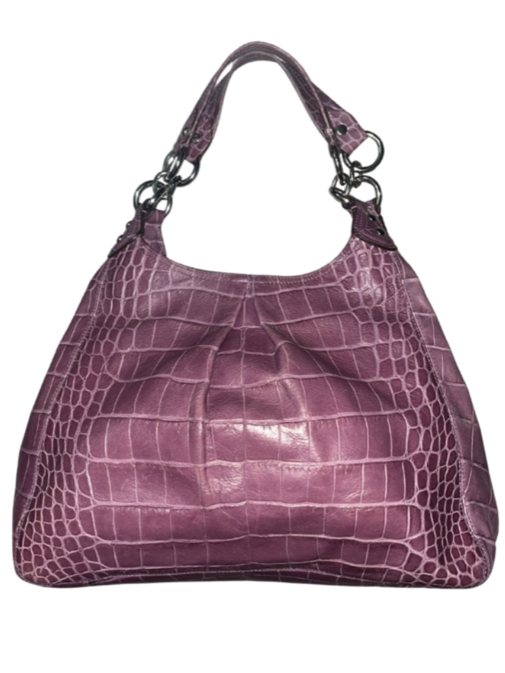 COACH Madison Maggie Exotic
Croc Embossed Leather Shoulder Bag Purple